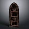 Gothic Style Casement Window With Arched Top And Decorative Frame Design