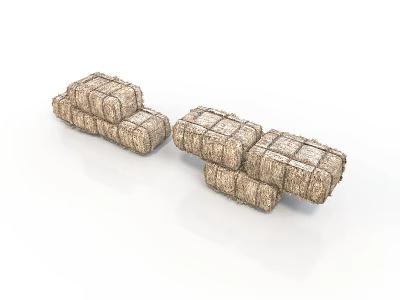 Natural Hay Bales in Rustic Brown Arrangement with White Background 3d model