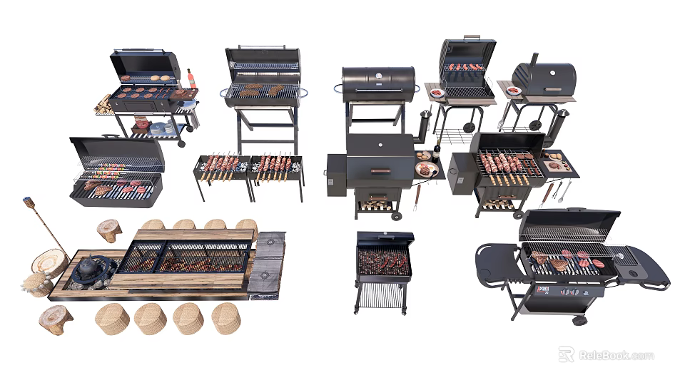 Various Outdoor Grill Models With Different Designs And Functional Features 3d model