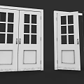 White Double Hinged Doors With Glass Panes And Panels In Open Closed States