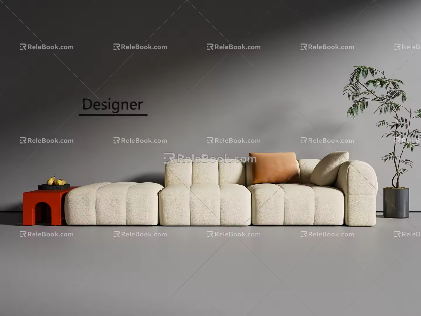 Modern Cream Style Three-Seater Sofa 3d model