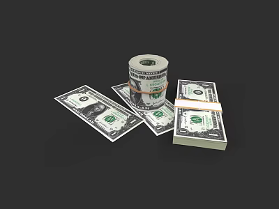 Artistic Dollar Bill Sculpture With Rolled And Stacked Cash Design On Black Background 3d model