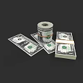 Artistic Dollar Bill Sculpture With Rolled And Stacked Cash Design On Black Background