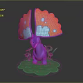 Vibrant Fantasy Purple Creature Character With Orange Blue Wings On Green Plant Base