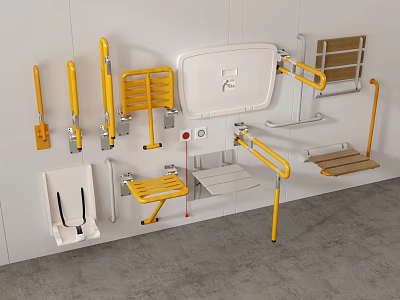 Bathroom Accessibility Aids Including Grab Bars Shower Benches Folding Stools And Toilet Supports 3d model