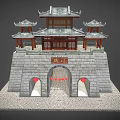 Ancient Chinese City Gate Architecture Featuring Stone Brick Walls Red Pillars And Multi Tiered Eaves