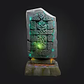 Mystical Ancient Stone Tablet With Intricate Carvings Green Glowing And Orange Base Light