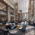 Luxury Spacious Modern Hotel Lobby Interior With Exquisite Chandeliers And High Grade Marble Flooring