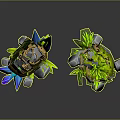 Wooden And Stone Decorative Sculptures With Vines Green Plants And Blue Crystals