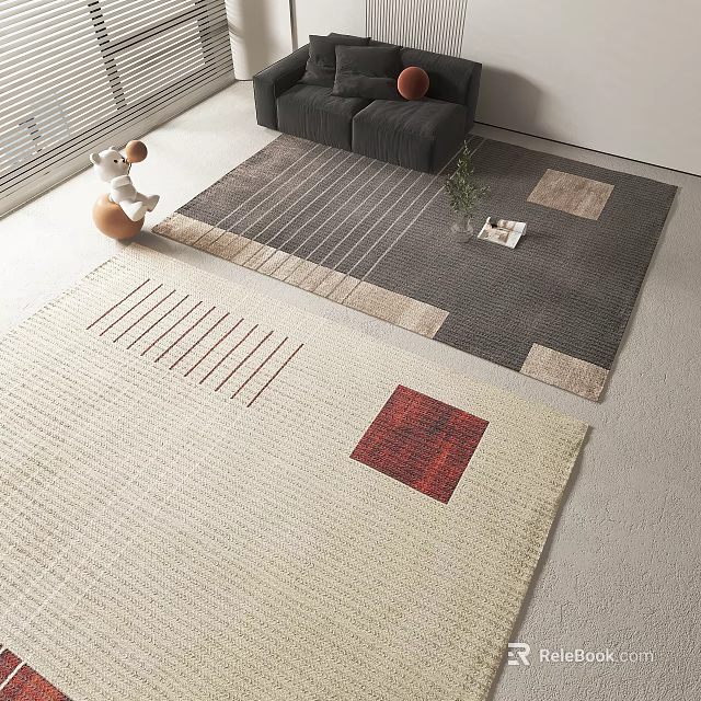 Modern Square Area Rugs In A Stylish Living Room Space 3d model 