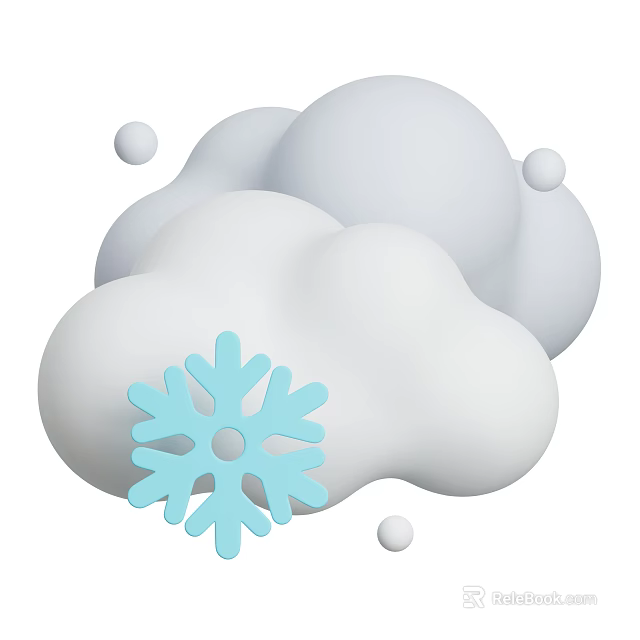 Beautiful Scenic Winter Landscape With White Clouds And Falling Snowflakes 3d model 