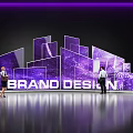 Brand Design Presentation With Purple Geometric Structures And People Interacting 3d model
