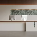 Modern Bar Counter Interior Design Featuring Sleek Surface And Decorative Wall Art 3d model