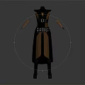 Sleeveless Robe With Black Brown Patchwork Design Belt Metal Buckles Arm Sleeves And Long Boots