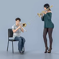 Modern double instrument playing trombone ensemble playing trombone instrument trombone small size unisex ensemble 3d model