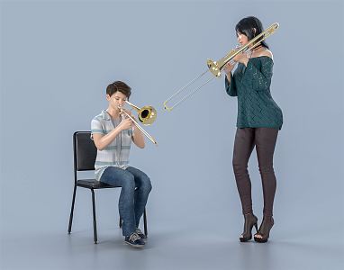 Modern double instrument playing trombone ensemble playing trombone instrument trombone small size unisex ensemble 3d model