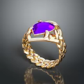 Elegant Gold Ring Featuring Purple Gemstone And Intricate Chain Link Band