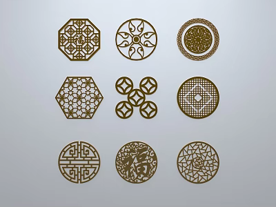 Chinese-style window grilles line silhouette pane window sill border engraved window edge strip construction 3d model