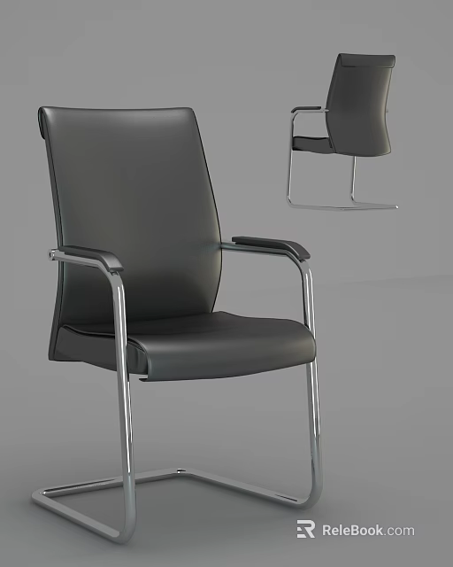 Sleek Black Leather Office Chair With Chrome Frame And Armrests For Workplace Use 3d model 