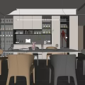 Modern Restaurant Interior With Round Dining Table And Hanging Lights 3d model