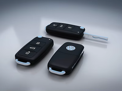 Sleek Black Digital Car Key Remote with VW Emblem and Blue Button Edges 3d model