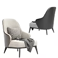 Modern Beige Fabric Armchair with Leather Armrests Geometric Pillow and Gray Blanket