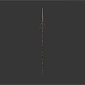 Ancient Long Handle Weapon With Spearhead Ring Decoration And Carved Shaft Patterns