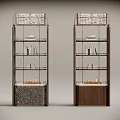 Two Wine Cabinets With Open Shelves Floral Top And Wooden Patterned Bases