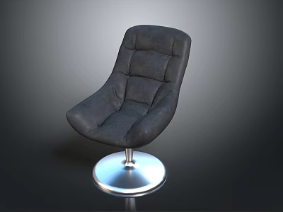 Black Leather Padded Chair With Metal Round Base And Modern Design 3d model