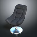 Black Leather Padded Chair With Metal Round Base And Modern Design