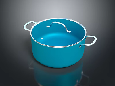 Blue Cooking Pot With Stainless Steel Handles And Smooth Interior Surface 3d model