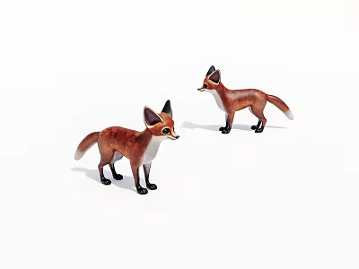 Two Detailed Red Fox Toy Figurines Standing On White Background 3d model