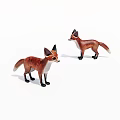 Two Detailed Red Fox Toy Figurines Standing On White Background