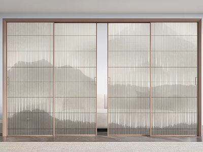 Modern Glass Sliding Doors With Mountain Pattern And Vertical Stripes 3d model