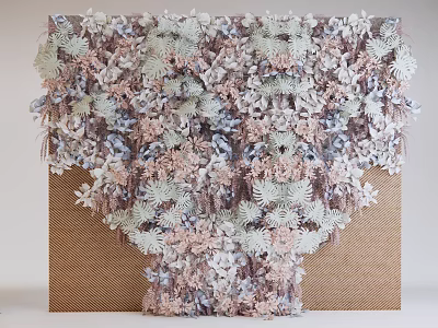 Romantic Floral Decorative Backdrop With Pastel Pink White Gray Flowers And Textured Leaves 3d model