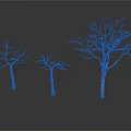 Three Bare Trees with Trunks and Branches on White Background with Reflections