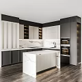 Modern Kitchen Interior With Marble Island Countertop Dark And White Cabinets And Oven