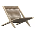 Modern Minimalist Leisure Chair With Wooden Frame And Handwoven Seat Cross Leg Design