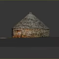 Cartoon Style Stone Hut Model With Domed Roof And Grass Field Pathway