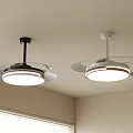 Two Modern Ceiling Lights With Fan Blades Black And White Bases Illuminating Room Corner