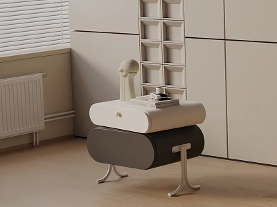 Two Tone Gray and White Modern Nightstand with Books and Sculpture on Top 3d model