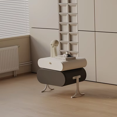 Two Tone Gray and White Modern Nightstand with Books and Sculpture on Top 3d model