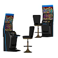 Entertainment Appliances Slot Machines with Colorful Display Screens and Matching High Stools