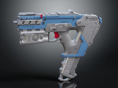 Blue And Gray Toy Gun With Futuristic Design Red Accents And Detailed Structure 3d model