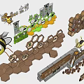 Bee Themed Honeycomb Display Stands With Honey Products And Decorative Elements 3d model