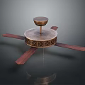 Classic Wooden Ceiling Fan with Ornate Pattern and Brown Blades