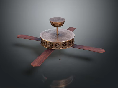 Classic Wooden Ceiling Fan with Ornate Pattern and Brown Blades 3d model