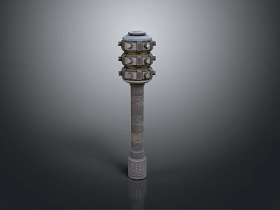 Detailed Futuristic Mechanical Weapon With Tower Shaped Design And Layered Metal Structure 3d model