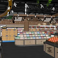 Well Arranged Supermarket Interior With Shelves Displaying Fruits Beverages And Packaged Goods