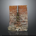 Red Brick Wall Structure With White Pipe And Broken Bottom Fragments 3d model